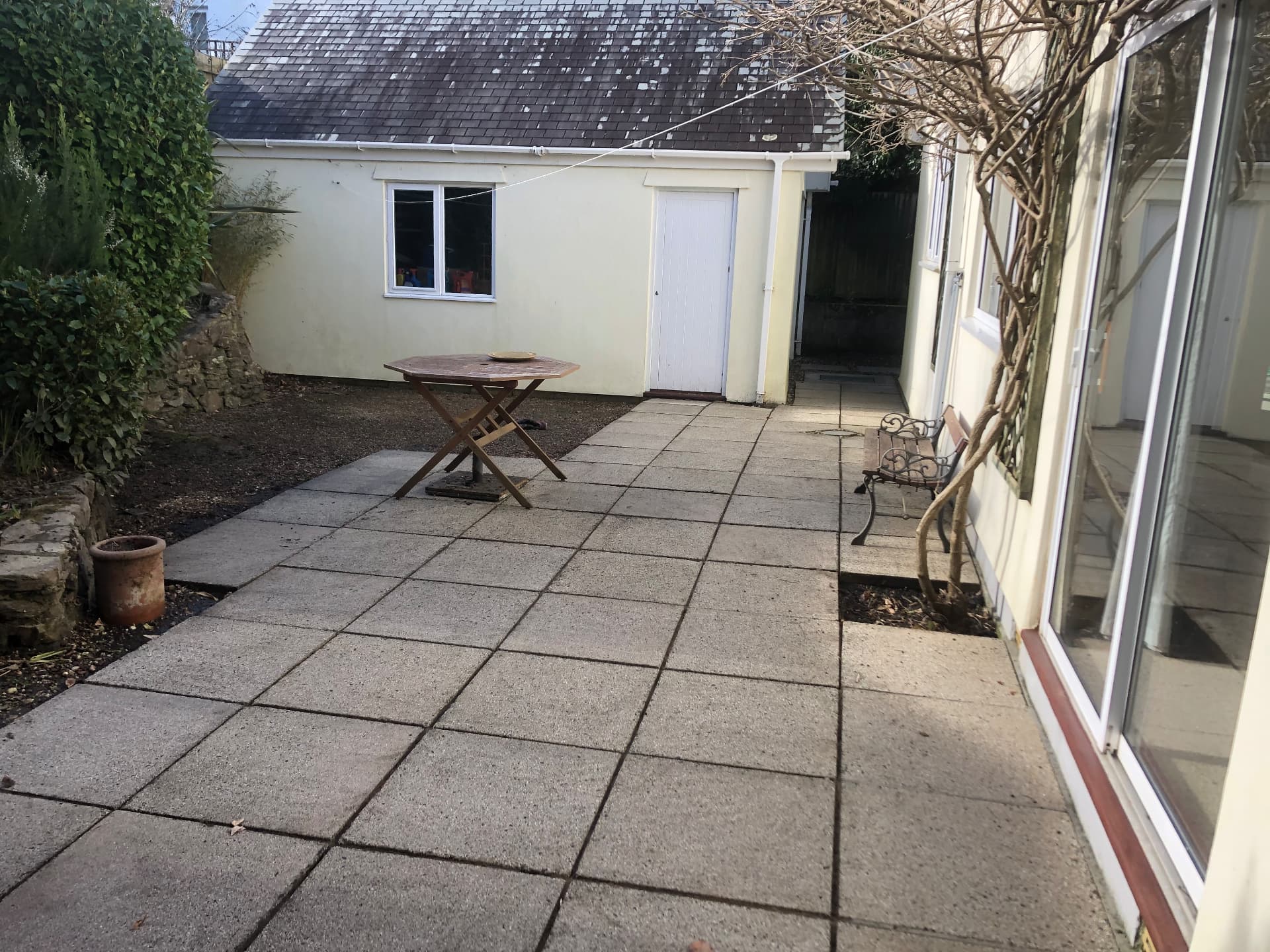 The same patio paving cleaned after pressure washing in South East Cornwall